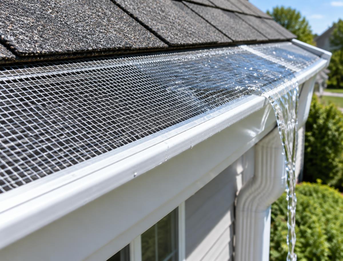 Micro-mesh gutter guard shedding rainwater